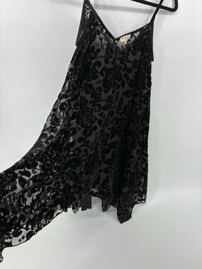 POL Black Velvet Burnout Slip Dress with Spaghetti Straps Sheer